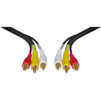 Stereo/VCR RCA Cable, 2 RCA (Audio) + RCA RG59 Video, Gold-plated Connectors, 3 foot - Part Number: 10R3-01103