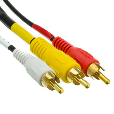 Stereo/VCR RCA Cable, 2 RCA (Audio) + RCA RG59 Video, Gold-plated Connectors, 6 foot - Part Number: 10R3-01106