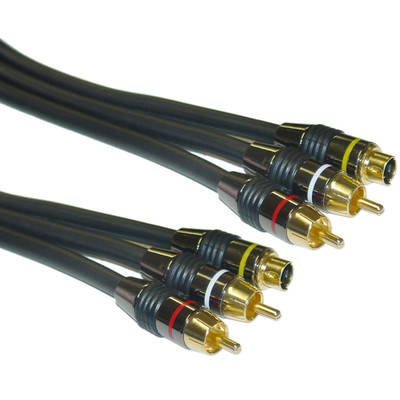 Premium Grade S-Video and RCA Stereo Audio Cable, MiniDin4 Male and 2 RCA Male, 1 foot - Part Number: 10S3-33101