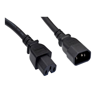 High Temperature Power Cord, C14 to C15, 14AWG, 15 Amp / 250 Volt, UL SJT, Black, 8 foot - Part Number: 10W2-07108