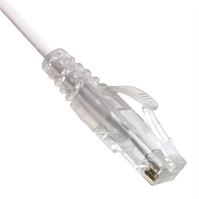 Slim Cat6a White Copper Ethernet Cable, 10 Gigabit, 500 MHz, Snagless/Molded Boot, POE Compliant, 6 inch - Part Number: 13X6-69100.5