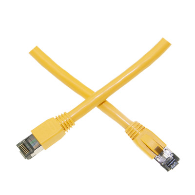 Cat8 Yellow S/FTP Ethernet Patch Cable, Molded Boot, 40Gbps - 2000MHz, 4-Pair 24AWG Copper, RJ45 Male, 2 foot - Part Number: 13X8-58102