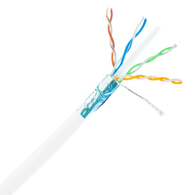 Plenum Shielded Cat6a White Copper Ethernet Cable, 10 Gigabit Solid, CMP, POE Compliant, 500Mhz, 23 AWG, Spool, 1000 foot - Part Number: 14X6-591NH