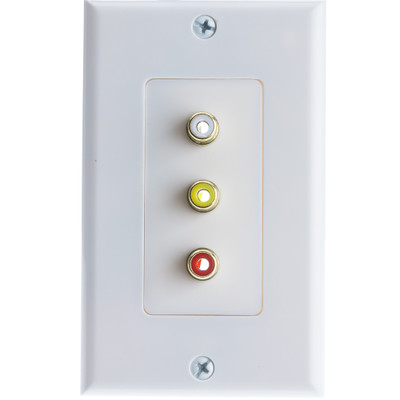 Wall Plate, White, 3 Gold Plated RCA Female to Solder Type (Red, White and Yellow) - Part Number: 200-260WH