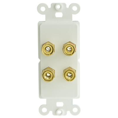 Decora Wall Plate Insert, White, 4 Banana Plug Binding Posts For 2 Speakers - Part Number: 301-4002