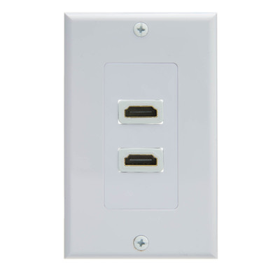 Dual Port HDMI Wall Plate with Strain Relief, White - Part Number: 301-HD002