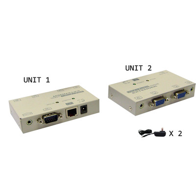 VGA and Audio Extender/Splitter, Extend VGA Over Cat5e Working Distance 490 foot, Max Resolution 1280x1024 - Part Number: 40H1-60214