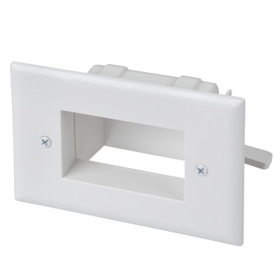 Easy Mount Recessed Low Voltage Cable Pass-through Plate, White - Part Number: 45-0008-WH