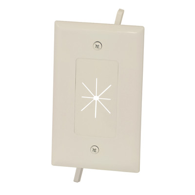 Easy Mount Series Single Gang Cable Passthrough Wall Plate with Flexible Opening, Lite Almond - Part Number: 45-0014-LA
