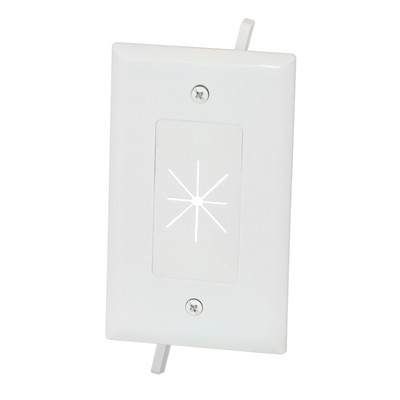 Easy Mount Series Single Gang Cable Passthrough Wall Plate with Flexible Opening, White - Part Number: 45-0014-WH