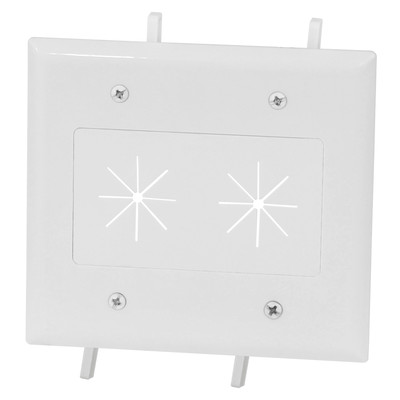 Easy Mount Series Dual Gang Cable Passthrough Wall Plate with Flexible Opening, White - Part Number: 45-0015-WH