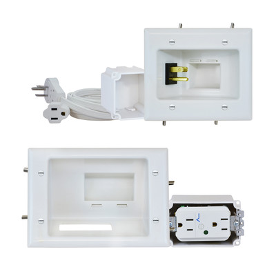 Recessed Pro-Power Kit with Duplex Surge Suppressor and Straight Blade Inlet, White - Part Number: 45-0028-WH