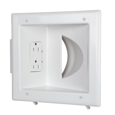 Recessed Low Voltage Media Plate w/Duplex Receptacle, White - Part Number: 45-0031-WH
