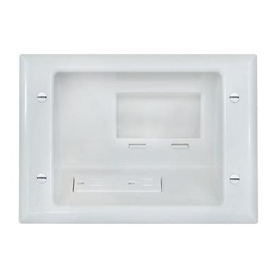 Recessed Low Voltage Mid-Size Plate w/ Duplex Receptacle, White - Part Number: 45-0071-WH
