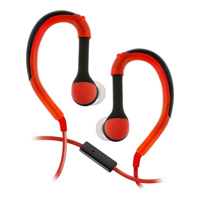 Flexible In-Ear Buds w/ In-Line Mic, Sports Ear Clip, 3.5mm, Red - Part Number: 5002-125RD