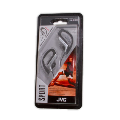 JVC Sport Stereo Headphones, Silver, Adjustable Ear Clip, 1.2 meter cord with 3.5 mm stereo male end - Part Number: 5002-202SL