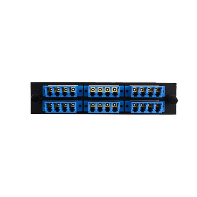 LGX Compatible Adapter Plate featuring a Bank of 6 Singlemode LC Quad Connectors in Blue for OS1 and OS2 applications, Black Powder Coat - Part Number: 68F3-02160