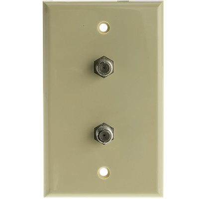 TV Wall Plate with 2 F-pin Couplers, Ivory - Part Number: ASF-20252