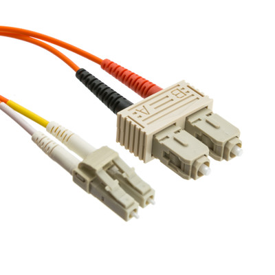 LC/UPC to SC/UPC OM2 Duplex 2.0mm Fiber Optic Patch Cord, OFNR, Multimode 50/125, Orange Jacket, Beige Connector, 7 meter (22.9 ft) - Part Number: LCSC-11007