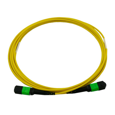 Plenum 12 Strand MTP/APC Fiber Optic Patch Cable, Type B, Female, OS2 9/125 Singlemode, Yellow Jacket, Green Connector, 40/100 Gbps, 2 meter (6.6 foot) - Part Number: MPMP-21002