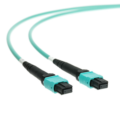 Plenum 24 Strand MTP/PC Fiber Optic Cable, Type A, Female,  OM3 50/125 Multimode, aqua Jacket & Connector, 40/100 Gbps, 50 meter (164 foot) - Part Number: MPMP-32050