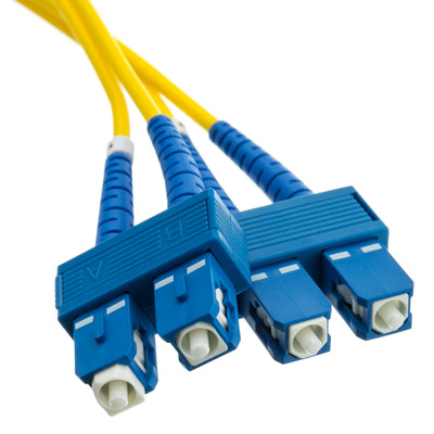 SC/UPC OS2 Duplex 2.0mm Fiber Optic Patch Cord, OFNR, Singlemode 9/125, Yellow Jacket, Blue Connector, 30 meter (98.4ft) - Part Number: SCSC-01230