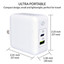 2 Port USB Wall Travel Charger, USB C w/ USB PD 3.1A, USB A /w QC3 3.1A, 36W, White - Part Number: 90W1-41000WH