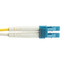 LC/UPC to SC/UPC OS2 Duplex 2.0mm Fiber Optic Patch Cord, OFNR, Singlemode 9/125, Yellow Jacket, Blue Connector, 15 meter (49.2 ft) - Part Number: LCSC-01215