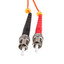 LC/UPC to ST/UPC OM2 Duplex 2.0mm Fiber Optic Patch Cord, OFNR, Multimode 50/125, Orange Jacket, Beige LC connector, Red/Black Boot ST, 4 meter (13.1 ft) - Part Number: LCST-11004