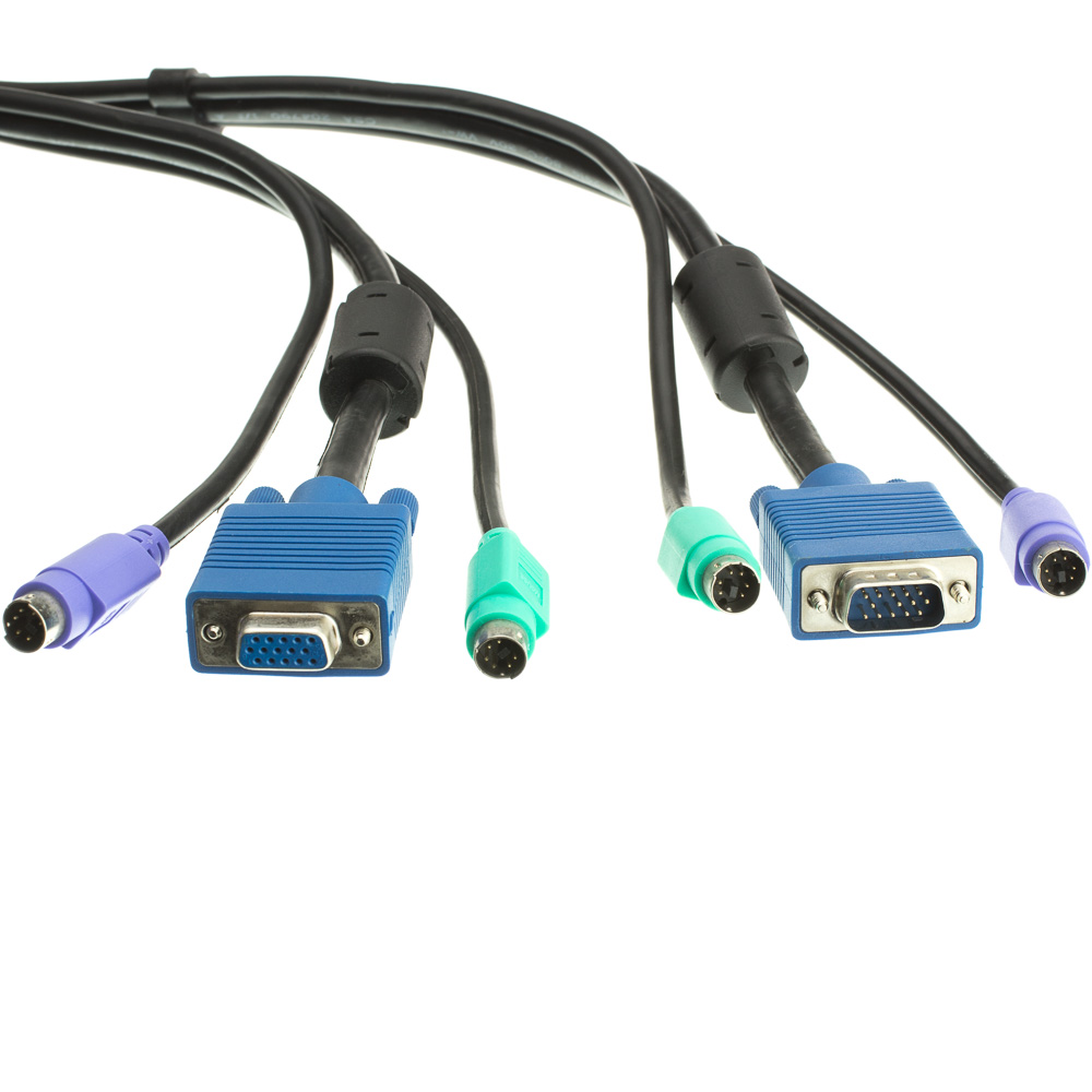 Black KVM Cable HD15 Male and 2 x MiniDin6 Male 6 Foot SVGA and 2 PS/2 