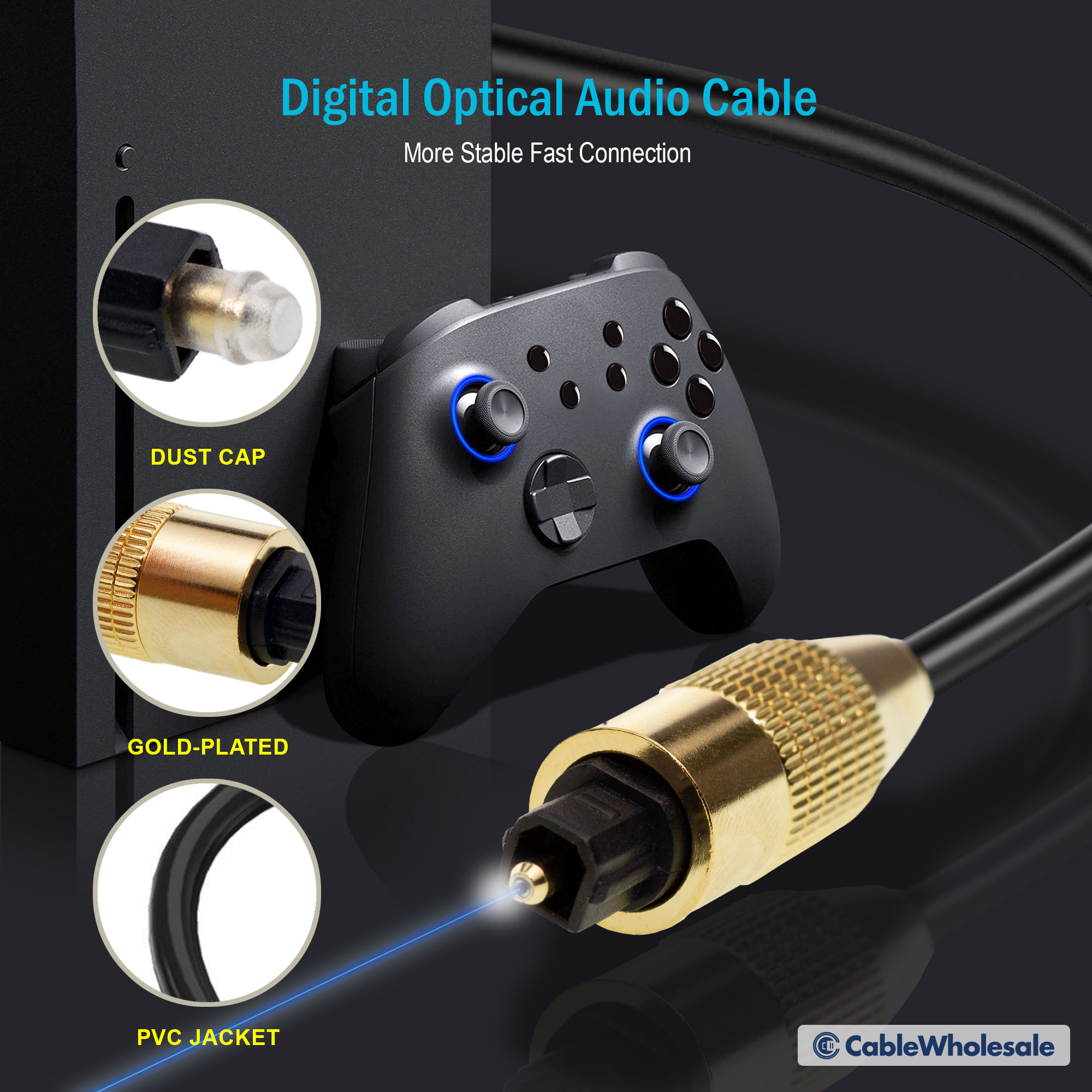Toslink Optical Digital Audio Cable, PS4, Xbox Pro, 12ft