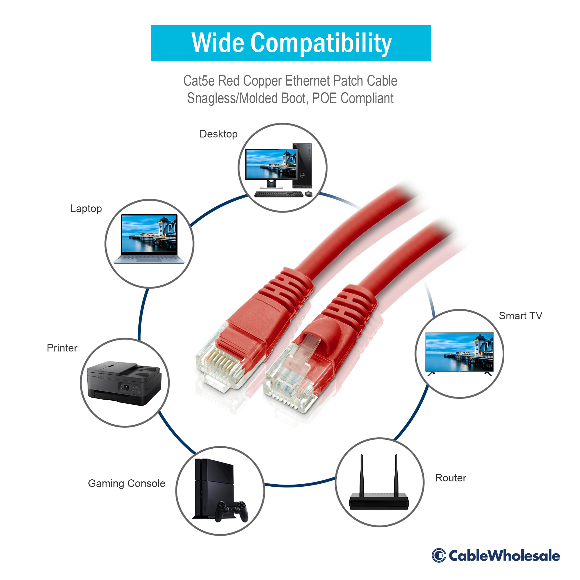 ADI PRO WBXC6ERD2MP5 CAT6e Patch Cable, RJ45, 2m, Red, 5-Pack