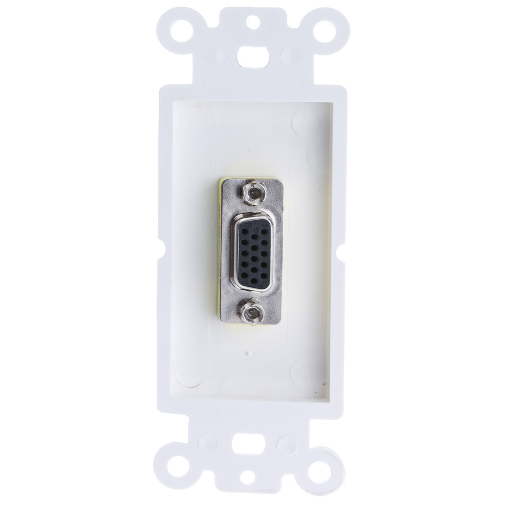 White VGA Wallplate with Matching Screws Cmple Single Outlet 15-Pin Female VGA Wall Plate with Gold Plated Connectors 