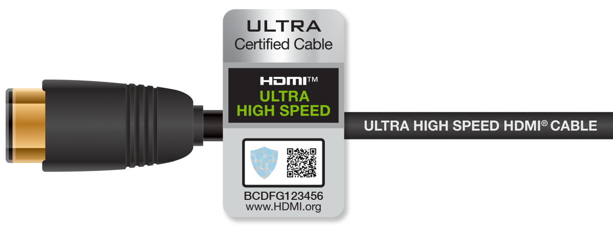 Example HDMI certification sticker with accompanying QR code