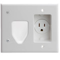 45-0021-WH - Recessed Low Voltage Cable Plate with Recessed Power, White