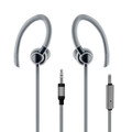 5002-124GY - Flexible In-Ear Buds w/ In-Line Mic, Sports Ear Clip, 3.5mm, Gray