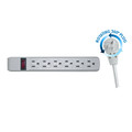 51W1-19204 - Surge Protector, Flat Rotating Plug, 6 Outlet, Gray Horizontal Outlets, Plastic, Power Cord 4 foot
