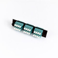 68F3-22160 - LGX Compatible Adapter Plate featuring a Bank of 6 Multimode Quad LC Connectors in Aqua for OM3 and OM4 10Gbit applications, Black Powder Coat