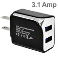 90W1-30320BK - 2 Port USB Wall Travel Charger, 2 USB A Charging Ports, 3.1 Amps total, Black