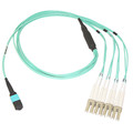 MPLC-31005 - Plenum Fiber Optic Cable, 40 Gigabit Ethernet QSFP 40GBase-SR4 to MTP(MPO)/LC (4 Duplex LC) 24 inch Breakout Cable, OM3, 50/125, 5 meter