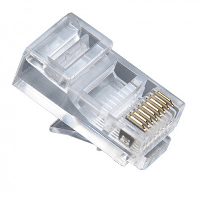Platinum Tools Standard Cat5e RJ45 Crimp Connectors For Round Stranded Cable, 2-Prong, 8P8C, POE Compliant, Jar 100 pieces - Part Number: 106148J