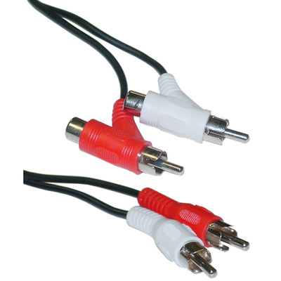 RCA Audio Piggyback Cable, 2 RCA Male to 2 RCA Male + RCA Female Piggyback, 12 foot - Part Number: 10R1-02512
