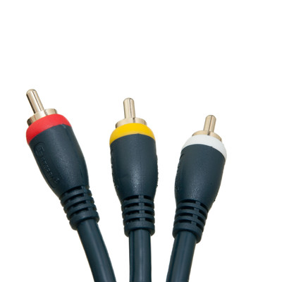 High Quality RCA Audio / Video Cable, 3 RCA Male, Gold-plated Connectors, blue, 25 foot - Part Number: 10R2-73125