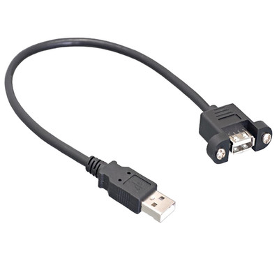USB 2.0 Panel Mount Extension Cable, Type A Male to Panel Mount  Female, Black, 3 Foot - Part Number: 10U2-24103