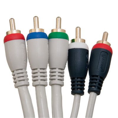High Quality Component Video and Audio RCA Cable, 3 RCA (RGB) and 2 RCA (Right and Left) Male, Gold-plated Connectors, 12 foot - Part Number: 10V2-03112