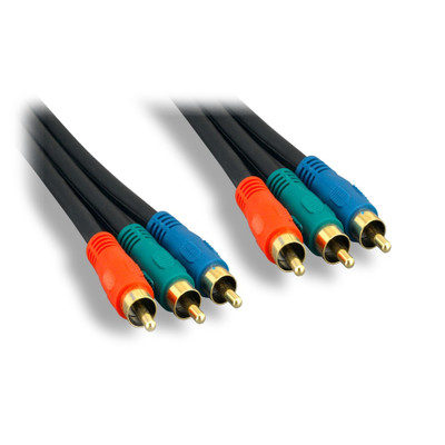High Quality Component Video Cable, 3 RCA Male (RGB), Gold-plated Connectors, 6 foot - Part Number: 10V2-03506