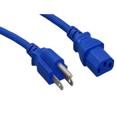 Computer / Monitor Power Cord, Blue, NEMA 5-15P to C13, 18AWG, 10 Amp, 6 foot - Part Number: 10W1-01206BL