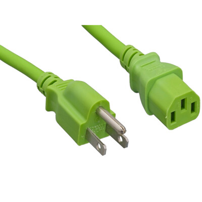 Computer / Monitor Power Cord, Green, NEMA 5-15P to C13, 18AWG, 10 Amp, 4 foot - Part Number: 10W1-01204GN