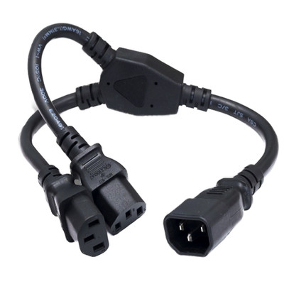 Computer / Monitor Power Extension Y Cord, Black, C14 to Dual C13, 13 Amp, SJT, black, 3 feet - Part Number: 10W1-02303Y