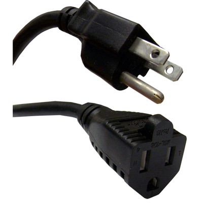 Power Extension Cord w/ SJT Jacket, Black, NEMA 5-15P to NEMA 5-15R, UL/CSA rated, 10 Amp, 6 foot - Part Number: 10W1-03206